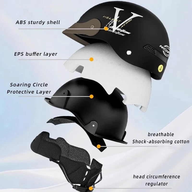 Casque Moto Demi-Jet MOWK – Vintage Respirant Homme Femme Scooter Électrique