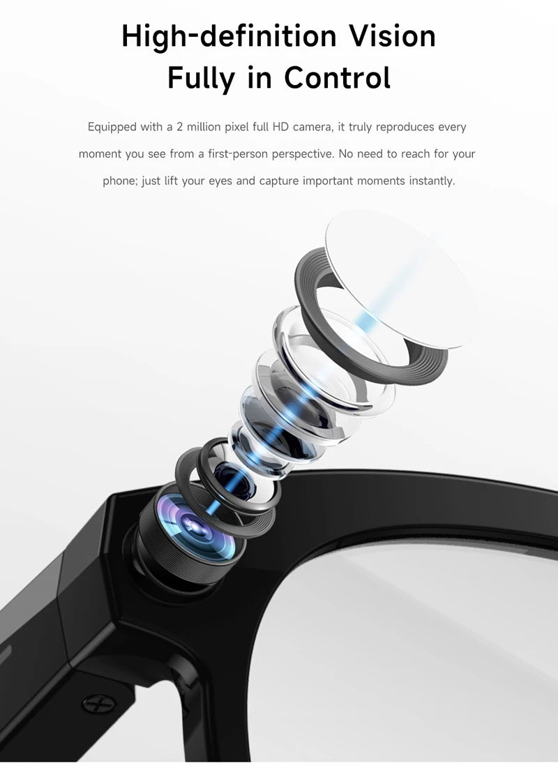 Lunettes Connectées Caméra 4K – Photos, Vidéos, Traduction IA, Appels Bluetooth
