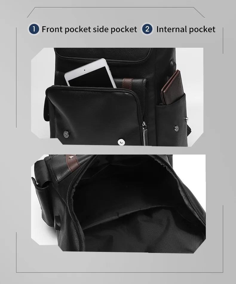 Sac à Dos Rétro en Cuir PU – Style Britannique | USB, Waterproof, Grande Capacité - kadopascher