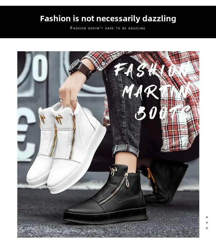 Boots Montantes Homme Cuir - Chaussures Plateforme Streetwear