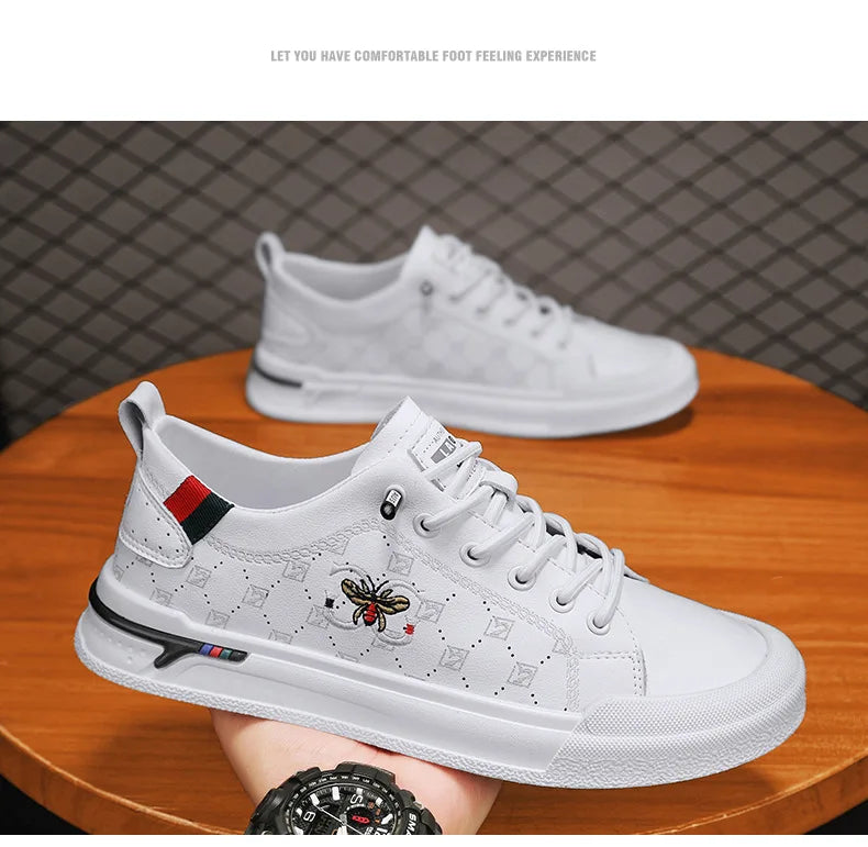 Men's Luxury White Breathable Sneakers - Trendy Casual Sport Shoes 2026