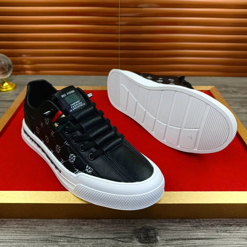 Chaussures de sport luxe chic habillé / European New Shoes for Men Genuine Leather Casual Shoes Trend Print Flats Skateboard Shoes Youth Street Sneakers - kadopascher