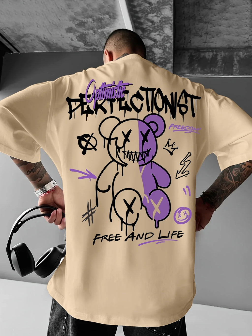 T-shirt homme collection 2025 chic et élégant 
summer 100 cotton fashionable casual sports loose American street letter printed round neck short sleeved T-shirt top - kadopascher