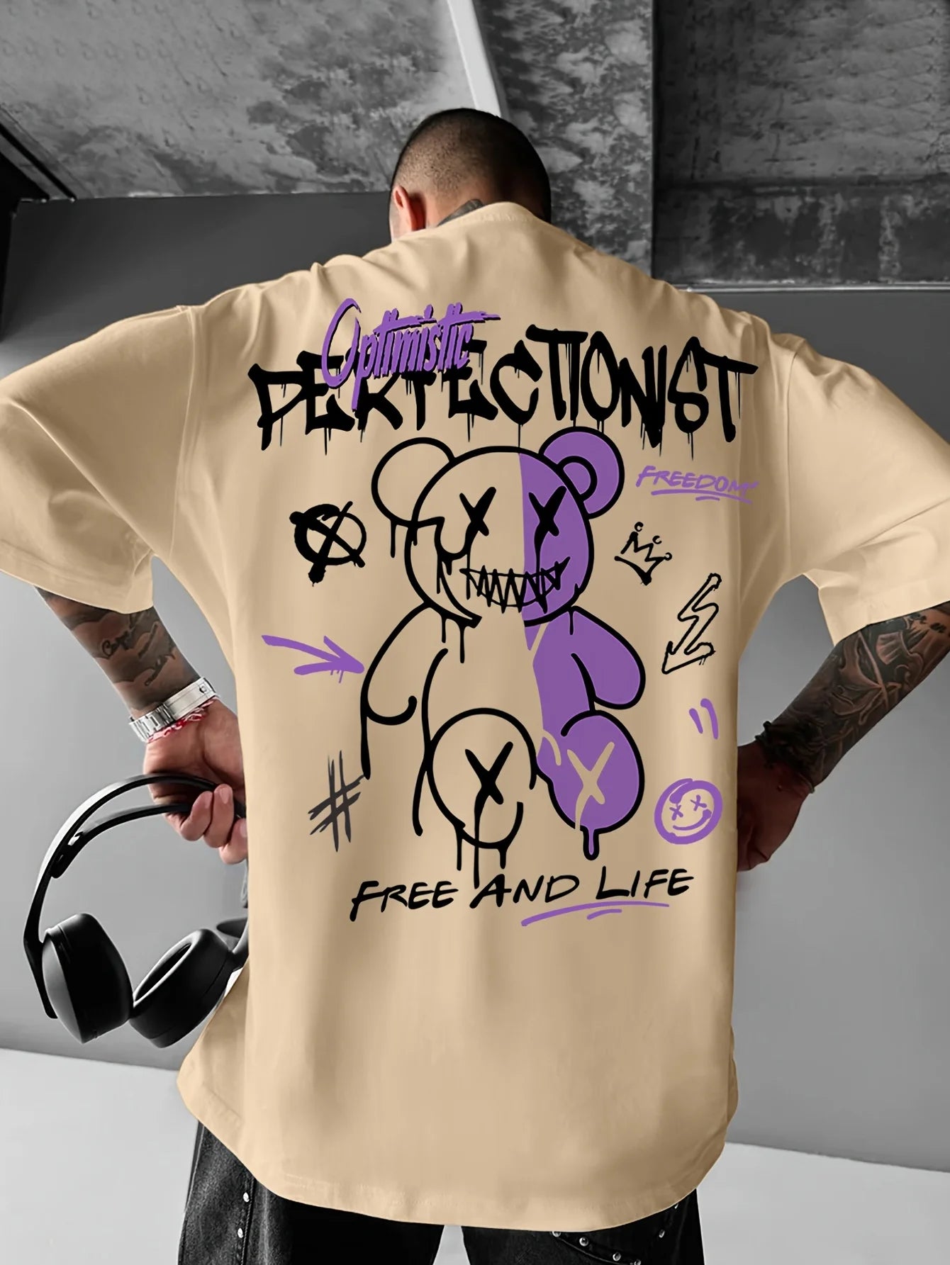 T-shirt homme collection 2025 chic et élégant 
summer 100 cotton fashionable casual sports loose American street letter printed round neck short sleeved T-shirt top - kadopascher