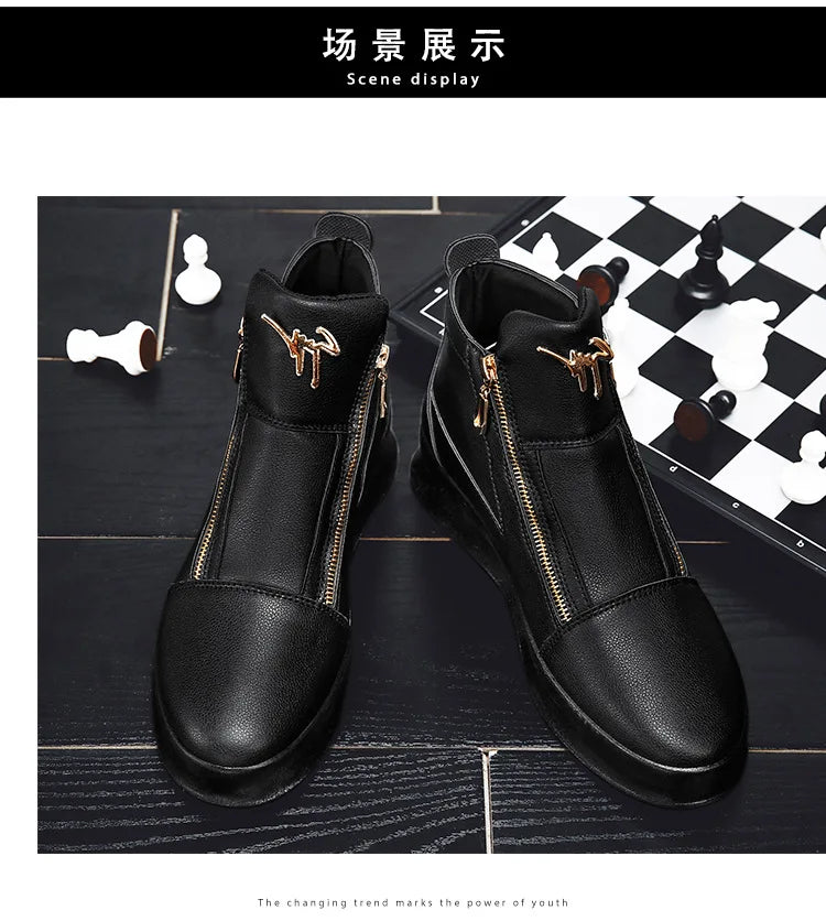 Boots Montantes Homme Cuir - Chaussures Plateforme Streetwear