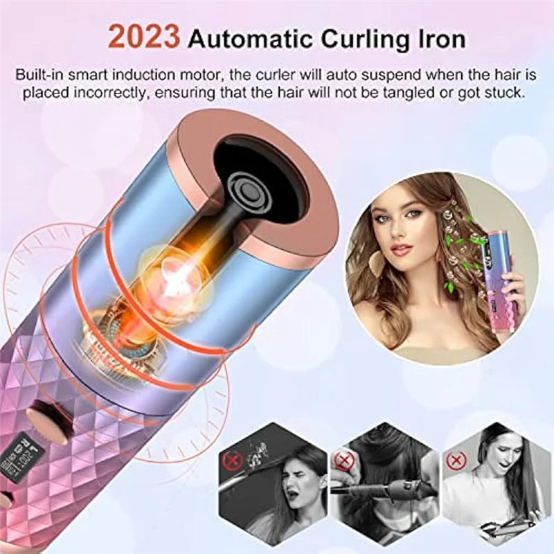 AA51 Cordless Automatic Hair Curler - Portable Rechargeable Auto Rotation