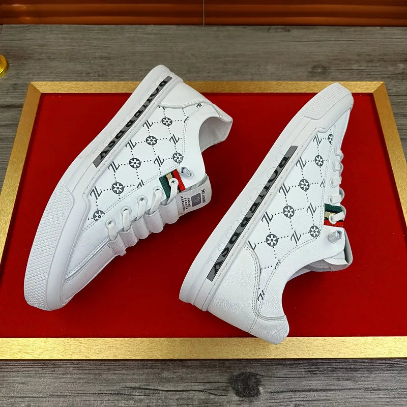 Chaussures de sport luxe chic habillé / European New Shoes for Men Genuine Leather Casual Shoes Trend Print Flats Skateboard Shoes Youth Street Sneakers - kadopascher