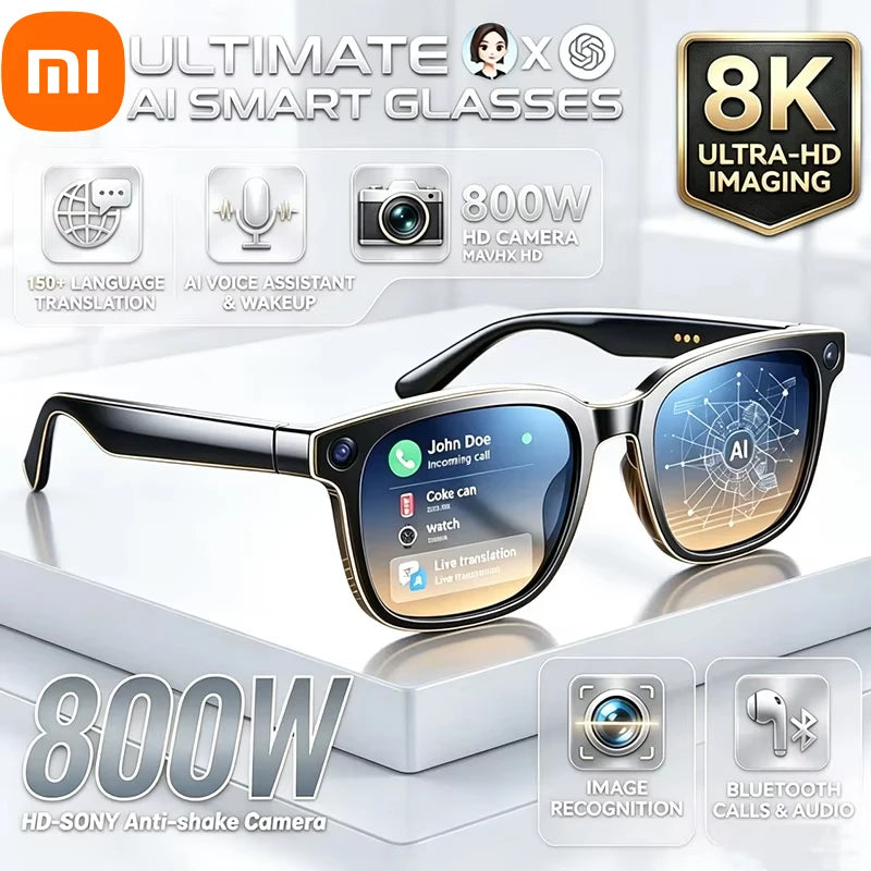 Lunettes Connectées Caméra 4K – Photos, Vidéos, Traduction IA, Appels Bluetooth