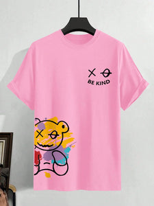 T-shirt homme collection 2025 chic et élégant 
100% pure cotton summer loose size BE KIND letter cartoon print casual comfortable round neck short sleeved T-shirt top - kadopascher