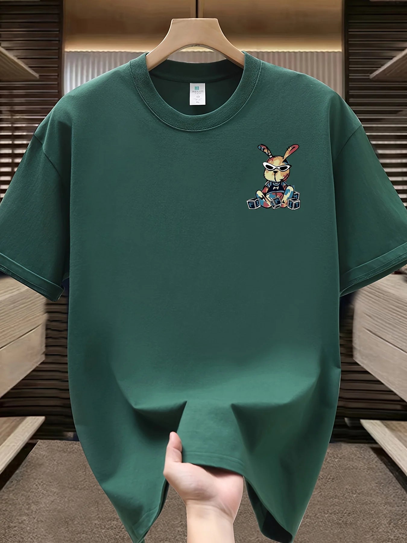 T-shirt homme collection 2025 chic et élégant 
summer 100% pure cotton fashionable casual loose black rabbit cartoon pattern printed round neck short sleeved T-shirt top - kadopascher