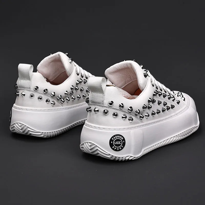 Sneakers Punk Rivets Homme – Semelle Épaisse Cuir Fendu | Style Rock Hip-Hop EU 38-48 - kadopascher