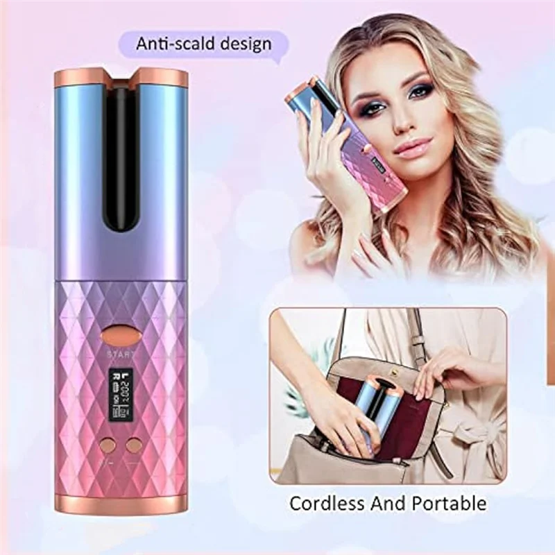 AA51 Cordless Automatic Hair Curler - Portable Rechargeable Auto Rotation