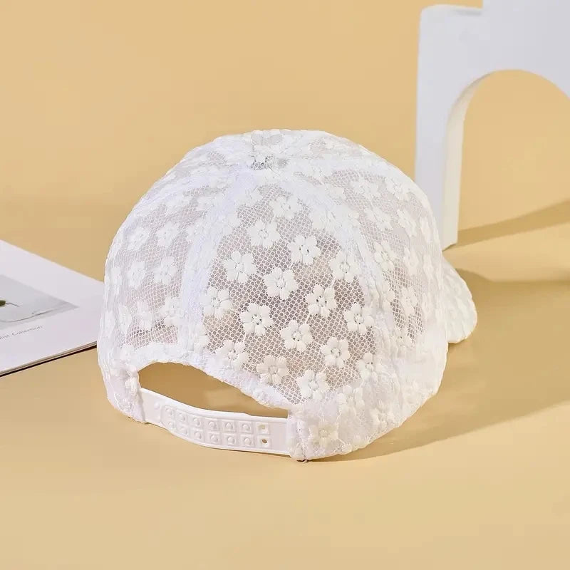 Casquette femme luxe chic été 2025 / Stylish Lace Baseball Cap - Flower Breathable Snapback Mom Hat For Adults! - kadopascher