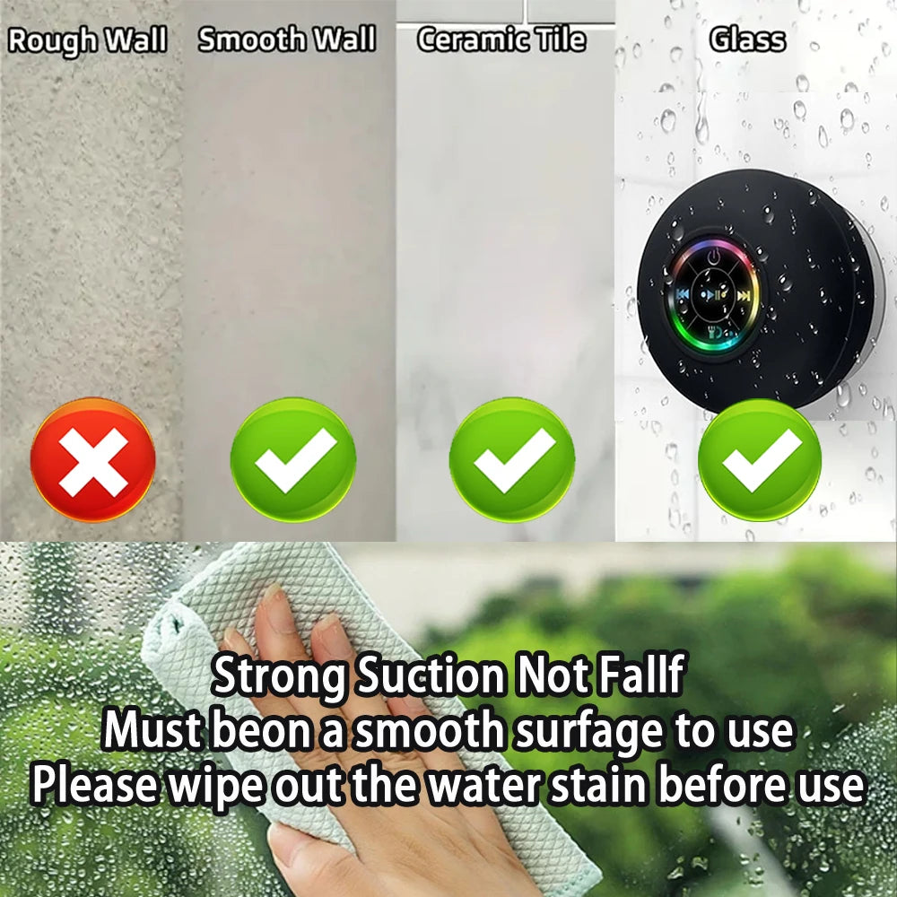 Enceinte Bluetooth Waterproof – Ventouse Salle de Bain, LED & Son Stéréo