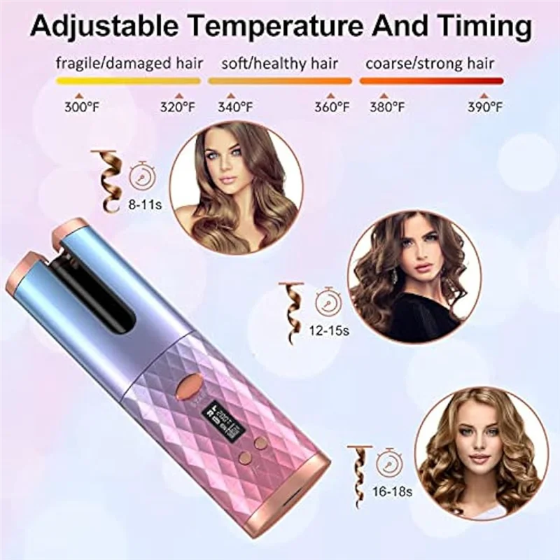 AA51 Cordless Automatic Hair Curler - Portable Rechargeable Auto Rotation