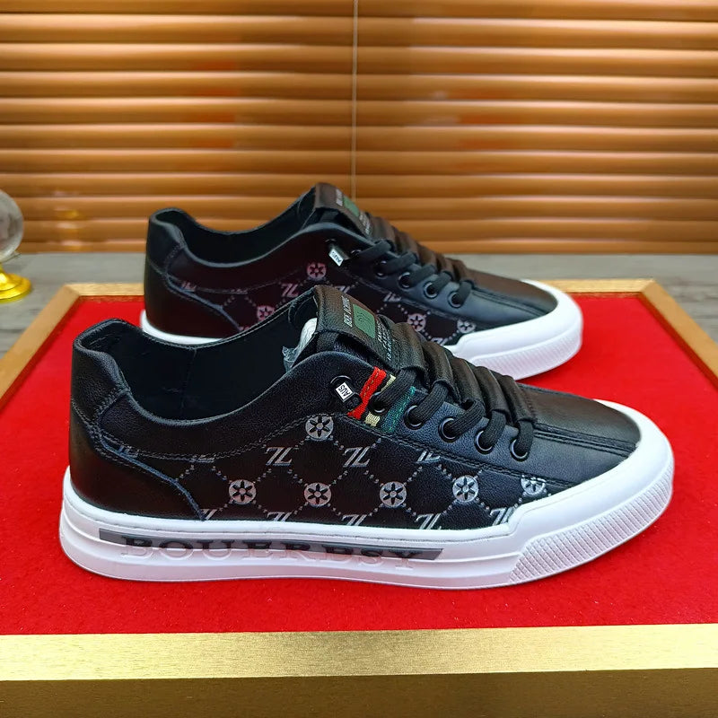 Chaussures de sport luxe chic habillé / European New Shoes for Men Genuine Leather Casual Shoes Trend Print Flats Skateboard Shoes Youth Street Sneakers - kadopascher