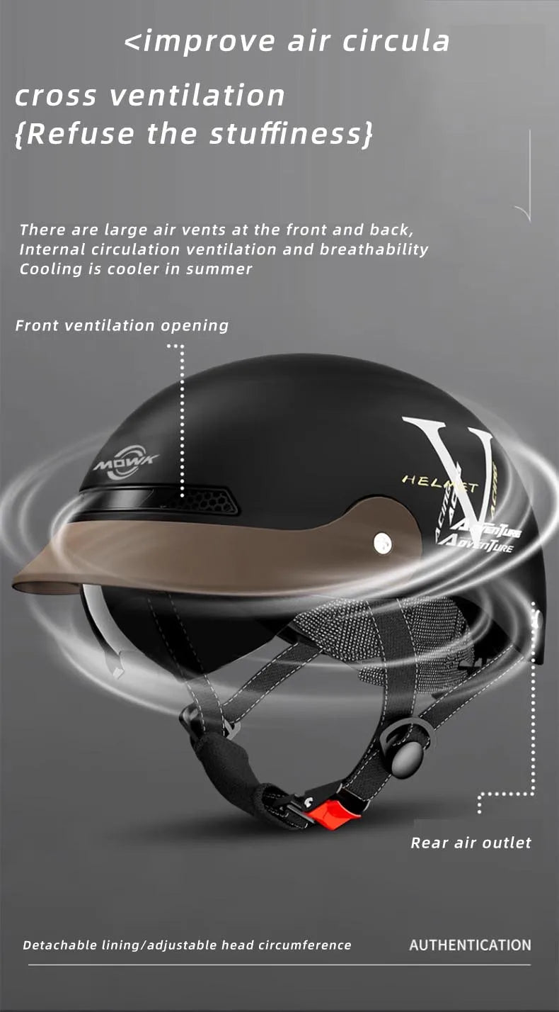 Casque Moto Demi-Jet MOWK – Vintage Respirant Homme Femme Scooter Électrique