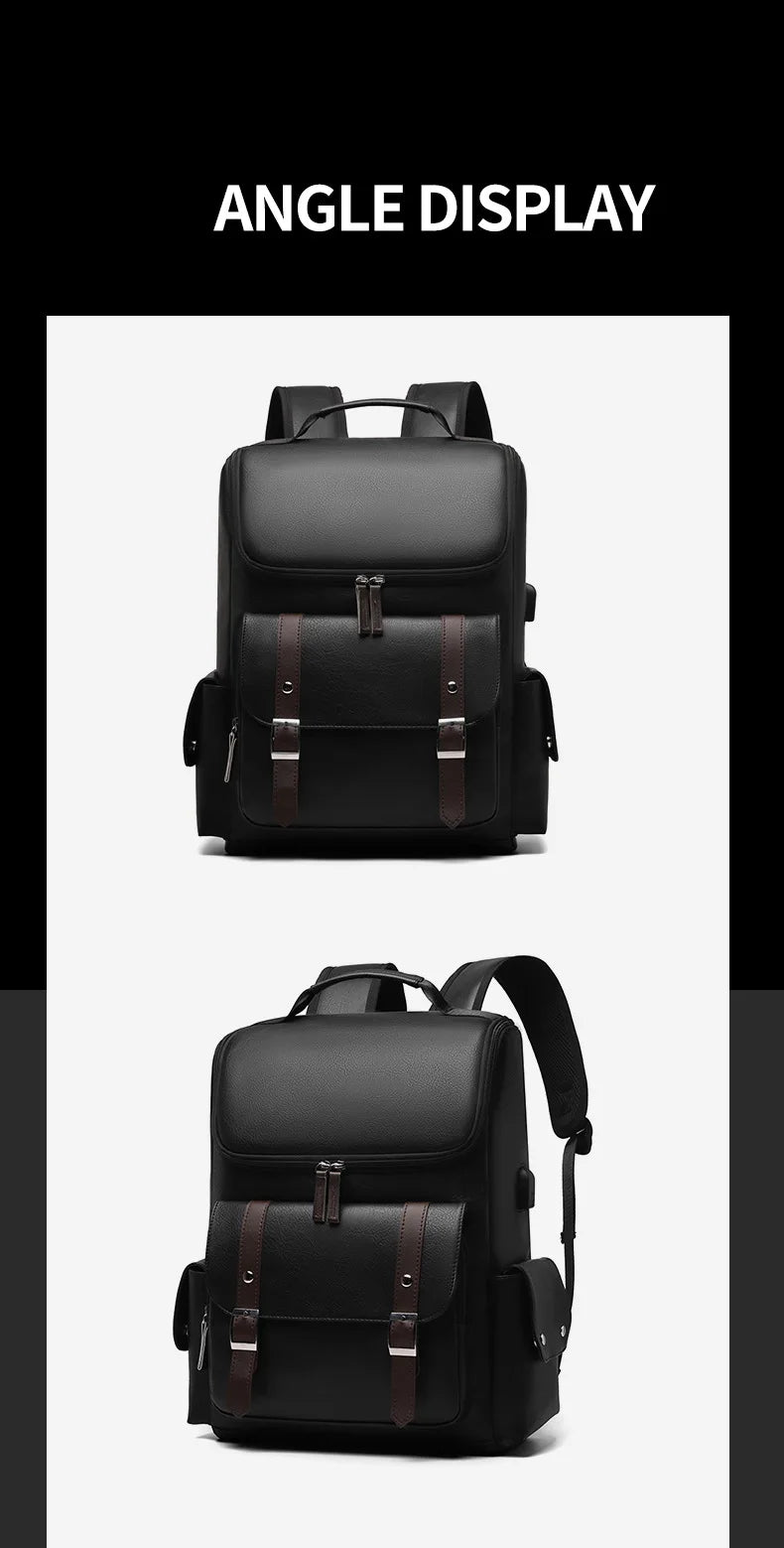 Sac à Dos Rétro en Cuir PU – Style Britannique | USB, Waterproof, Grande Capacité - kadopascher