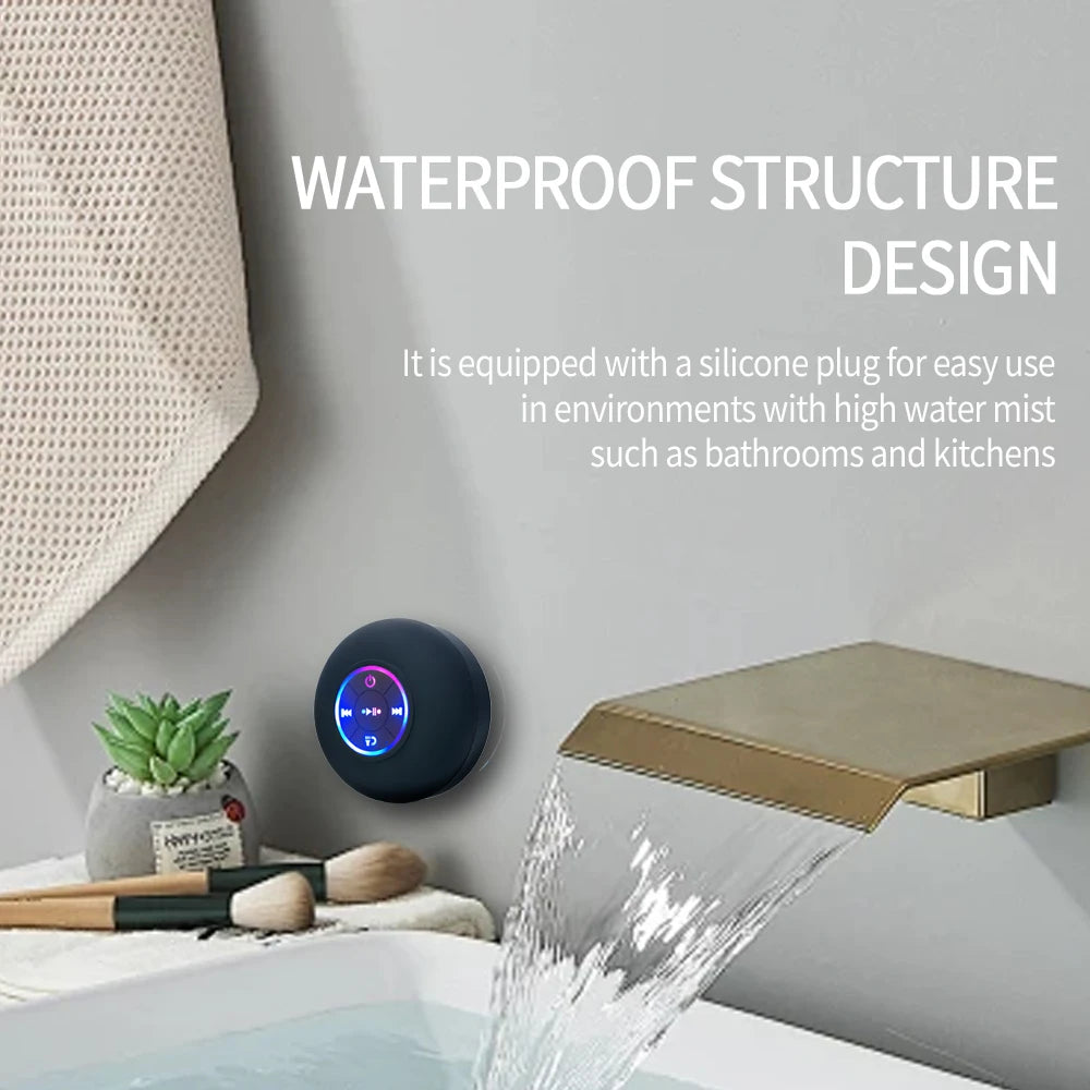 Enceinte Bluetooth Waterproof – Ventouse Salle de Bain, LED & Son Stéréo