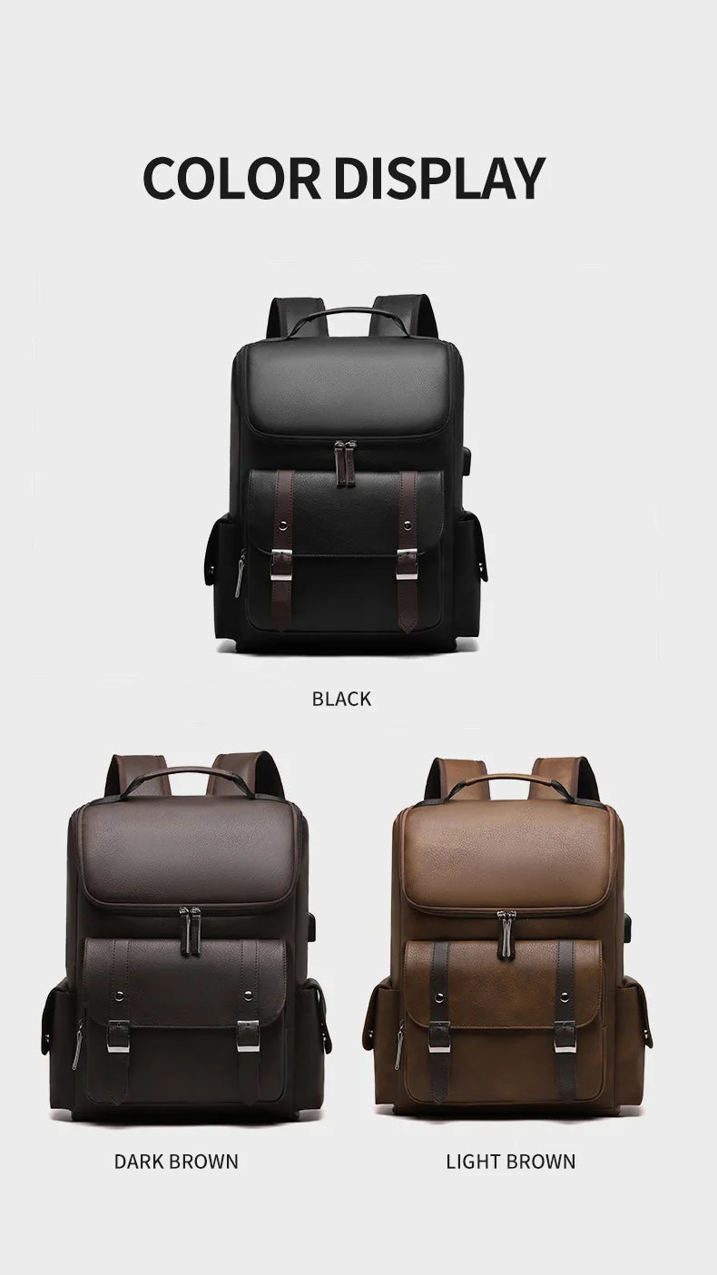 Sac à Dos Rétro en Cuir PU – Style Britannique | USB, Waterproof, Grande Capacité - kadopascher
