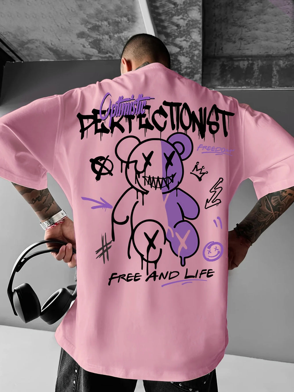 T-shirt homme collection 2025 chic et élégant 
summer 100 cotton fashionable casual sports loose American street letter printed round neck short sleeved T-shirt top - kadopascher