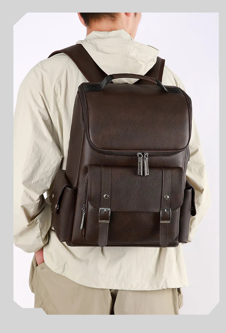 Sac à Dos Rétro en Cuir PU – Style Britannique | USB, Waterproof, Grande Capacité - kadopascher