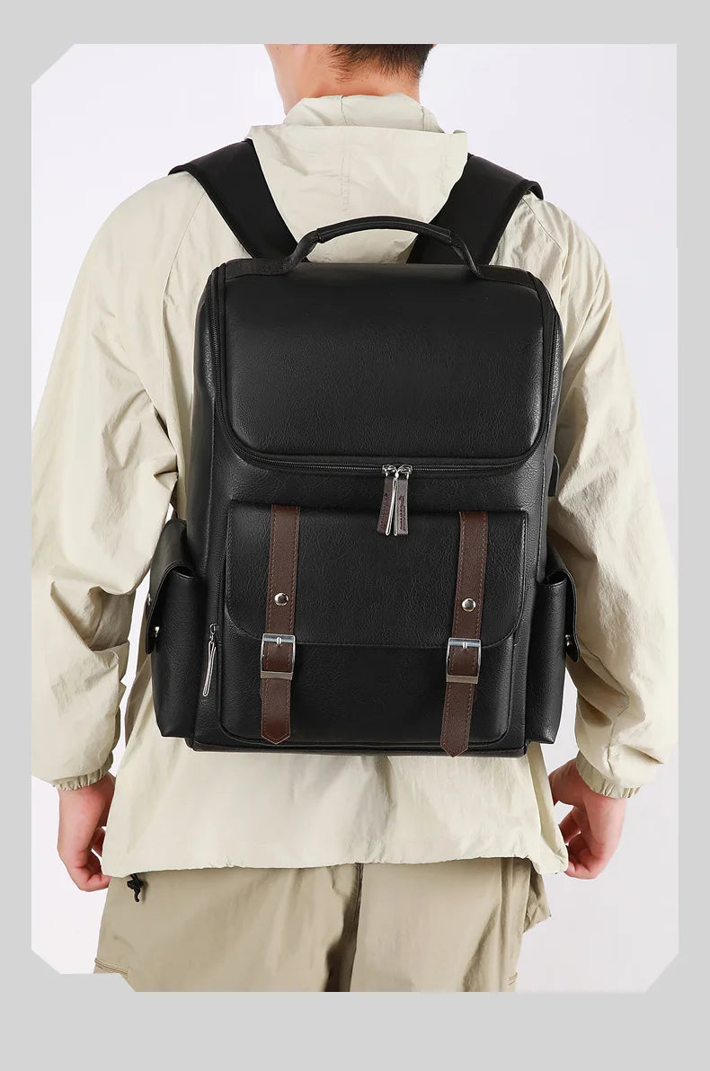 Sac à Dos Rétro en Cuir PU – Style Britannique | USB, Waterproof, Grande Capacité - kadopascher
