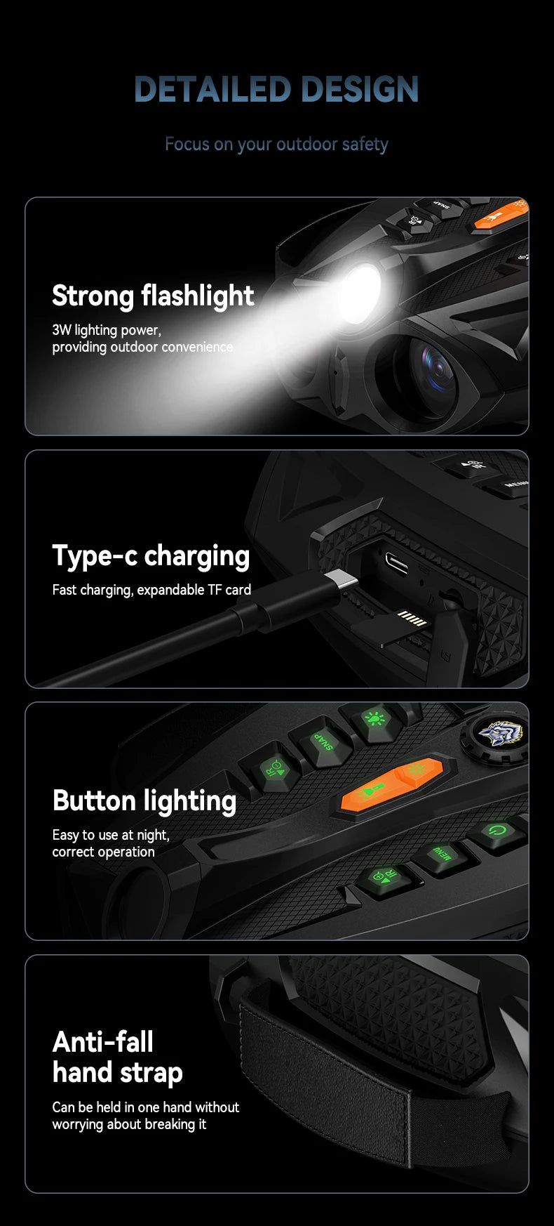 Jumelles Vision Nocturne 4K Écran 4" + Lampe Tactique 3W - IR 5W Zoom 10x - kadopascher