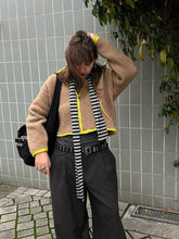 Cardigan stylé hiver pour femme / Cozy Women Elegant Blocking Knitted Cropped Cardigan Lapel Full Sleeves Zipper Pockets Loose Sweaters Lady Winter Daily Wears