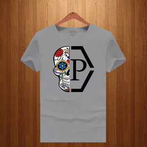 T-shirt luxe PP / Philipp Plein Luxury Brand Half Skull Flower Printed Letter Men and Women 2023 New Loose Short Sleeve T-shirt Round Neck Print T Shirt