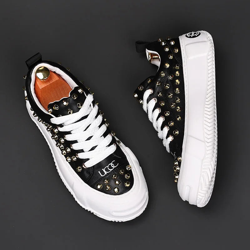 Sneakers Punk Rivets Homme – Semelle Épaisse Cuir Fendu | Style Rock Hip-Hop EU 38-48 - kadopascher