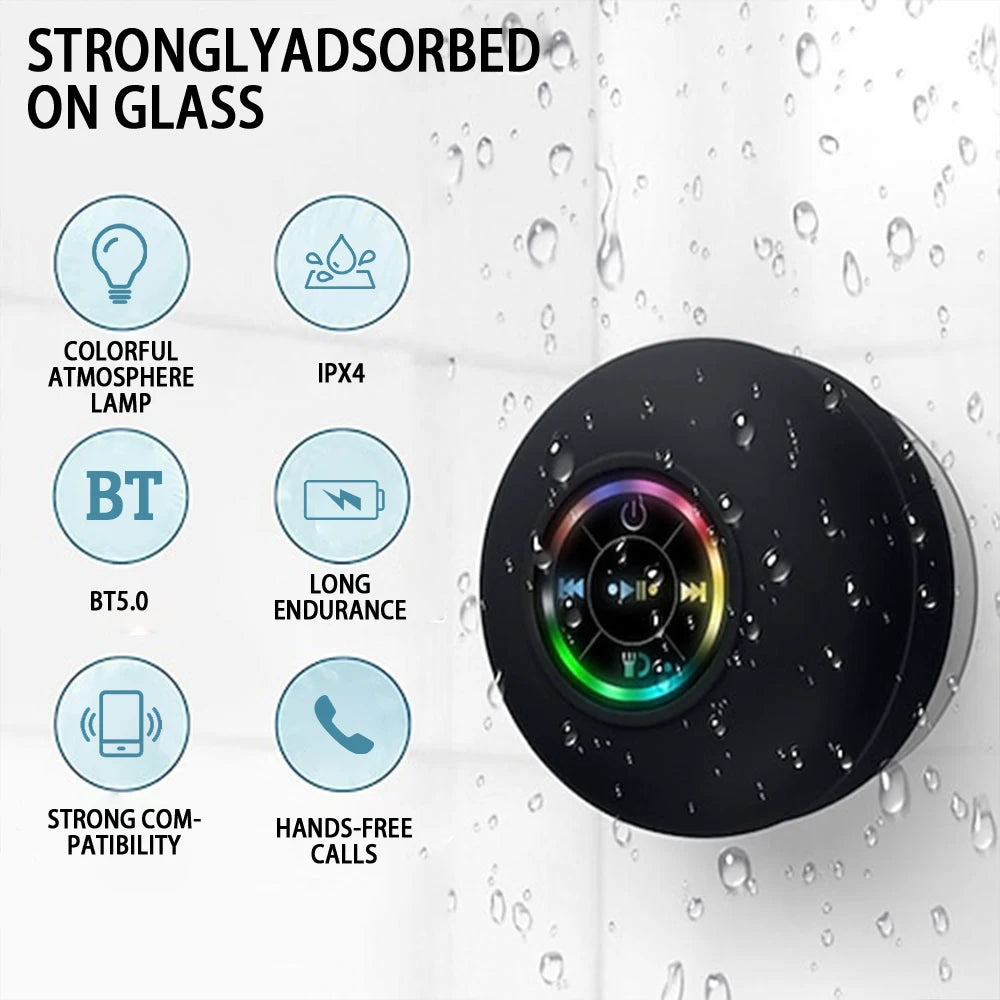 Enceinte Bluetooth Waterproof – Ventouse Salle de Bain, LED & Son Stéréo