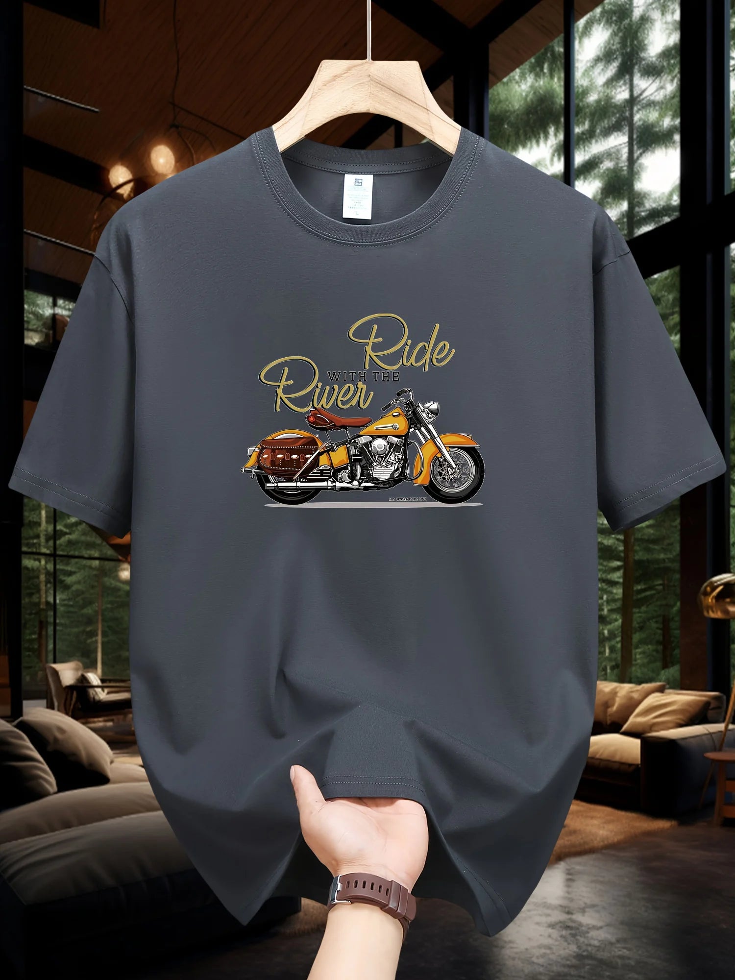 T-shirt homme collection 2025 chic et élégant 
Summer 100 Cotton Fashionable Casual Loose Large Size Classic Motorcycle Pattern Printed Round Neck Short Sleeve T-shirt - kadopascher