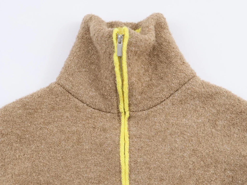 Women's Knitted Winter Zip-Up Cardigan - Cozy, Elegant, Loose Fit with Pockets