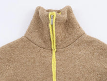 Cardigan stylé hiver pour femme / Cozy Women Elegant Blocking Knitted Cropped Cardigan Lapel Full Sleeves Zipper Pockets Loose Sweaters Lady Winter Daily Wears