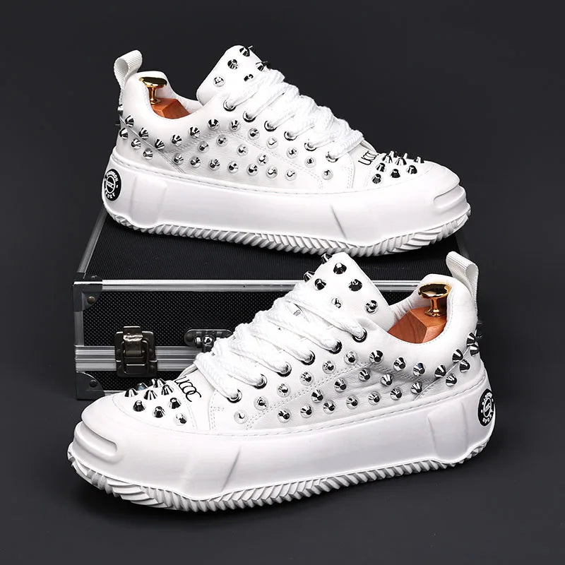 Sneakers Punk Rivets Homme – Semelle Épaisse Cuir Fendu | Style Rock Hip-Hop EU 38-48 - kadopascher