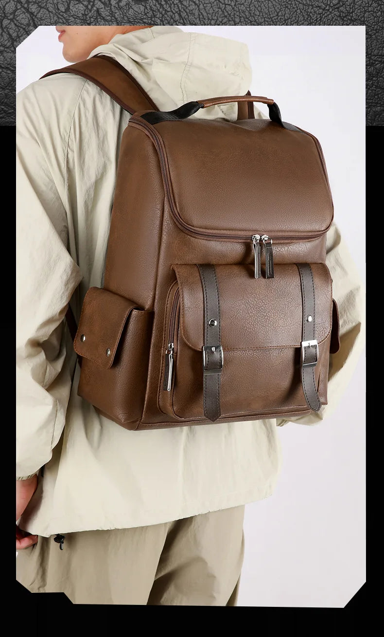 Sac à Dos Rétro en Cuir PU – Style Britannique | USB, Waterproof, Grande Capacité - kadopascher