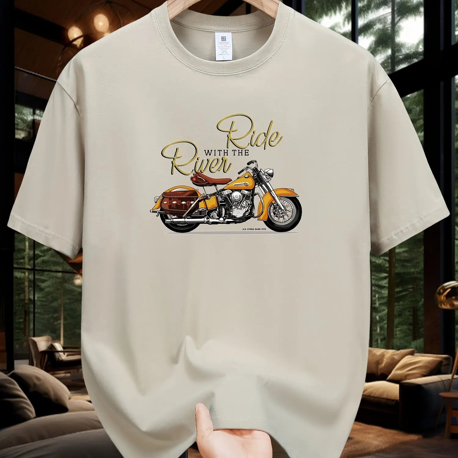 T-shirt homme collection 2025 chic et élégant 
Summer 100 Cotton Fashionable Casual Loose Large Size Classic Motorcycle Pattern Printed Round Neck Short Sleeve T-shirt - kadopascher