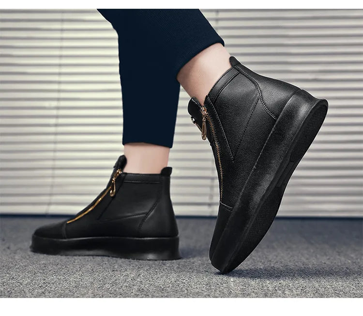 Boots Montantes Homme Cuir - Chaussures Plateforme Streetwear