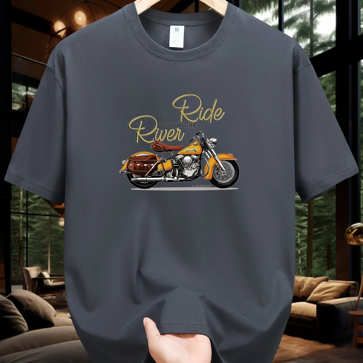 T-shirt homme collection 2025 chic et élégant 
Summer 100 Cotton Fashionable Casual Loose Large Size Classic Motorcycle Pattern Printed Round Neck Short Sleeve T-shirt - kadopascher