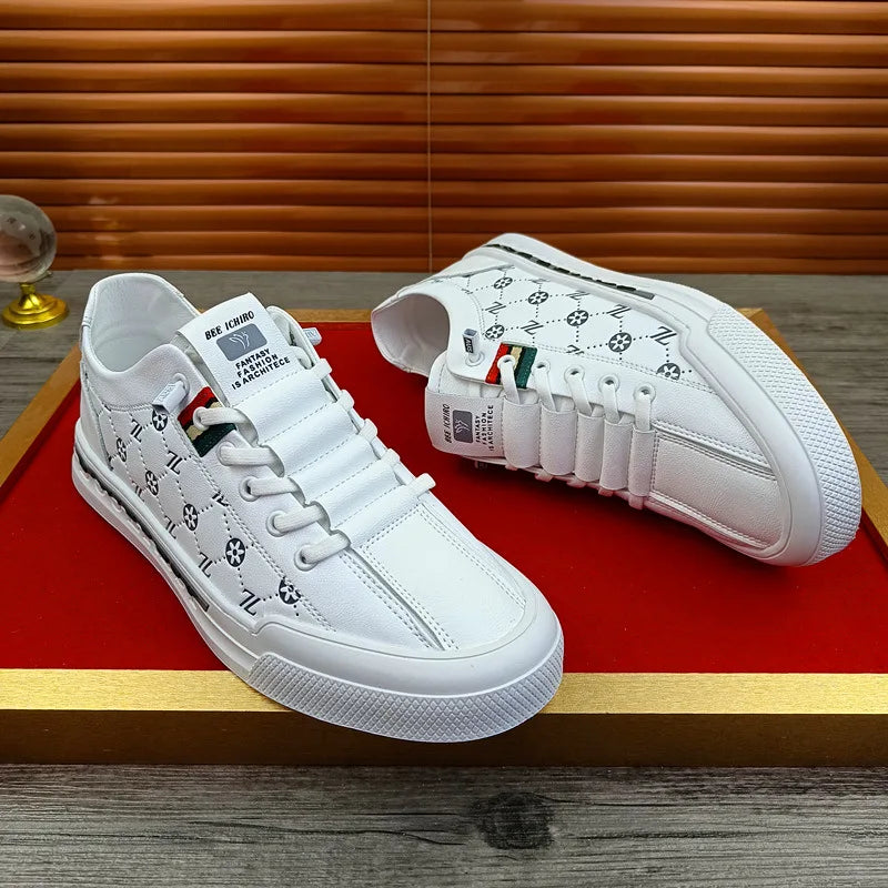 Chaussures de sport luxe chic habillé / European New Shoes for Men Genuine Leather Casual Shoes Trend Print Flats Skateboard Shoes Youth Street Sneakers - kadopascher