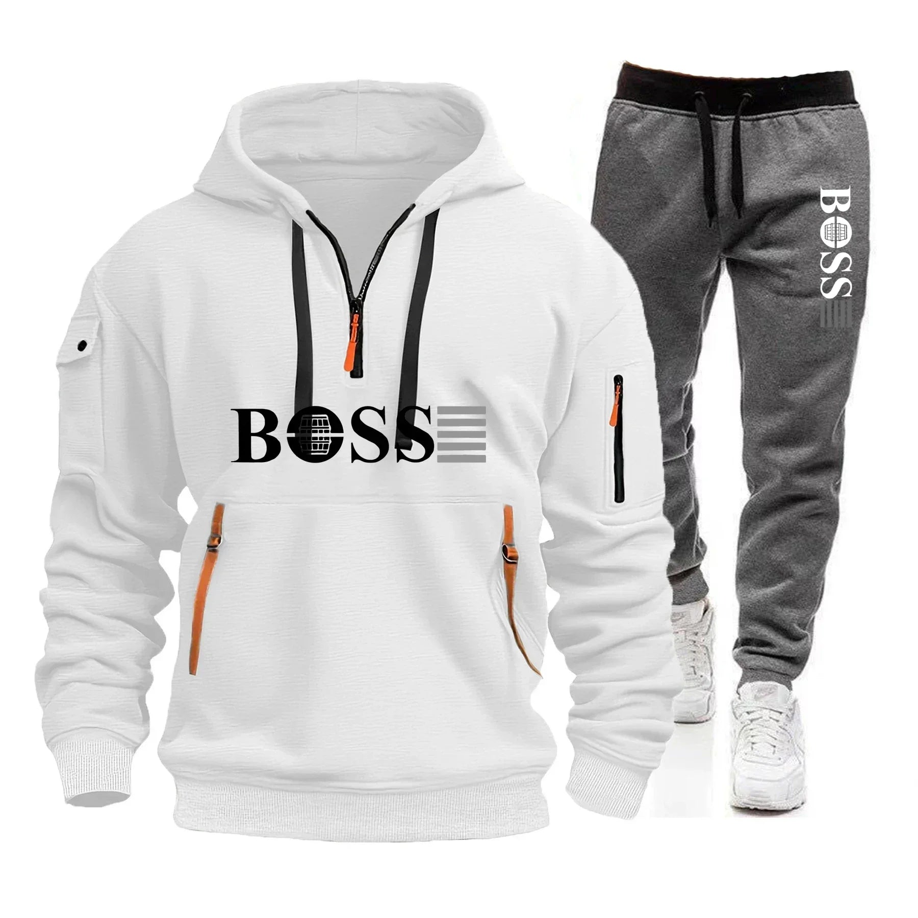 Ensemble Homme Sweat à Capuche + Pantalon - Jogging Coupe-Vent Chaud Automne-Hiver