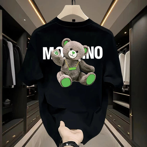 T-shirt homme collection 2025 chic et élégant mode luxe 
American Trendy Brand Bear Print Short-sleeved T-shirts for Men and Women, Pure Cotton Tops - kadopascher