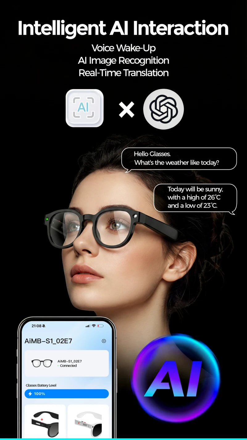 Lunettes Connectées Caméra 4K – Photos, Vidéos, Traduction IA, Appels Bluetooth
