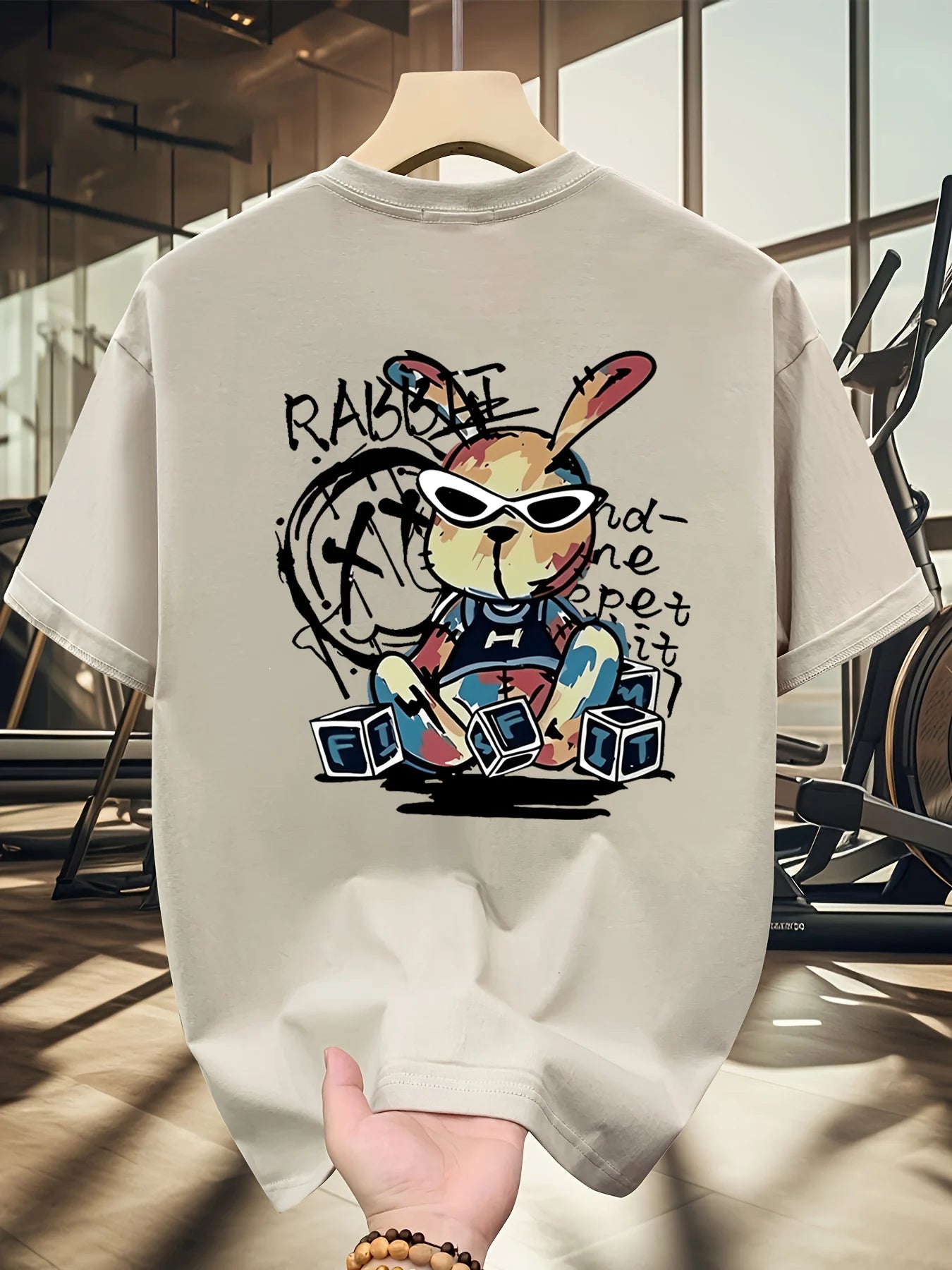 T-shirt homme collection 2025 chic et élégant 
summer 100% pure cotton fashionable casual loose black rabbit cartoon pattern printed round neck short sleeved T-shirt top - kadopascher