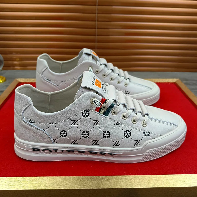 Chaussures de sport luxe chic habillé / European New Shoes for Men Genuine Leather Casual Shoes Trend Print Flats Skateboard Shoes Youth Street Sneakers - kadopascher