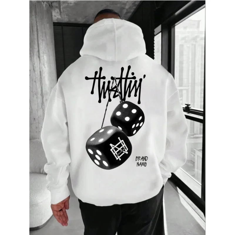 Men's Geometric Pattern Hooded Sweatshirt - Street Fashion Casual Winter Autumn