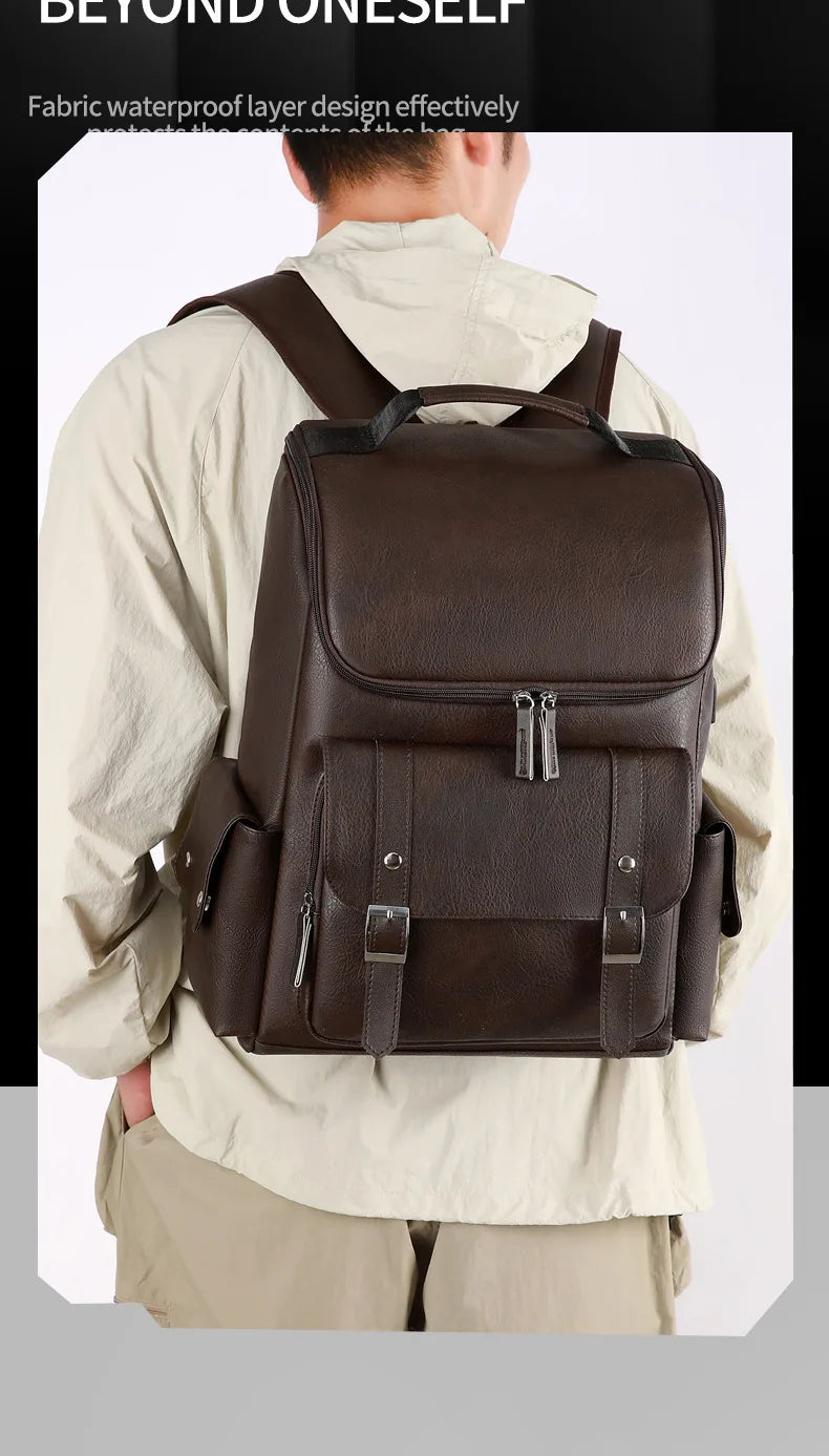 Sac à Dos Rétro en Cuir PU – Style Britannique | USB, Waterproof, Grande Capacité - kadopascher