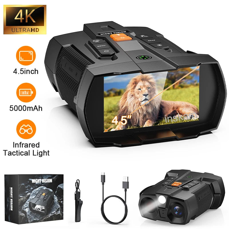 Jumelles Vision Nocturne 4K Grand Écran 4.5" - Zoom 10x Portée 800m - kadopascher