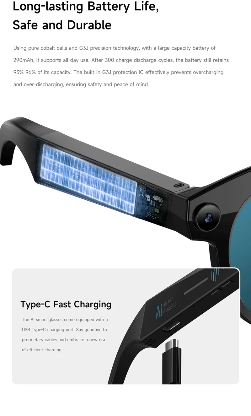 Lunettes Connectées Caméra 4K – Photos, Vidéos, Traduction IA, Appels Bluetooth